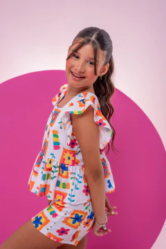 CONJUNTINHO ELOÁ FLORAL LARANJA - Polly Kids