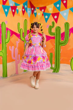 VESTIDO XODÓ AMARELO COM PINK - Polly Kids