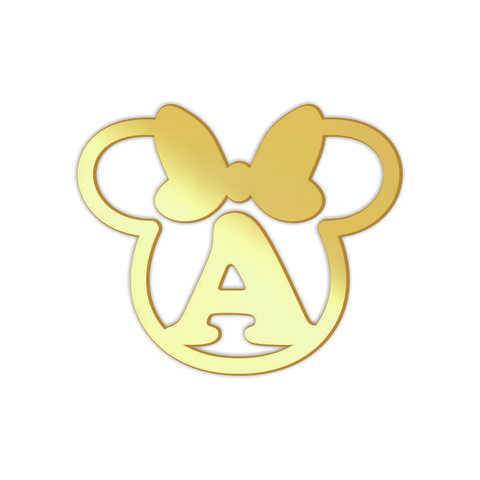 Aplique em acrílico espelhado Minnie com letra - Kit 10 unid