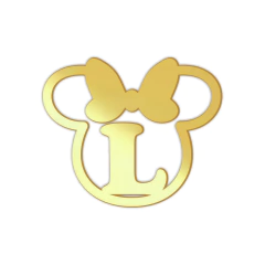 Aplique em acrílico espelhado Minnie com letra - Kit 10 unid - Laser FE