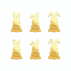 Tag Coelho Orelhinhas de lado Feliz Páscoa Escrita Padrão - Laser FE