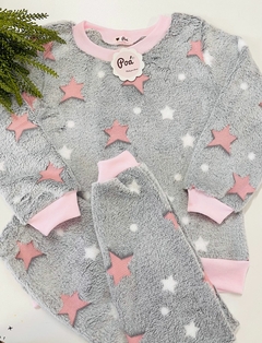 PIJAMA INFANTIL FLEECE CINZA ESTRELA ROSA - Poá Pijamas