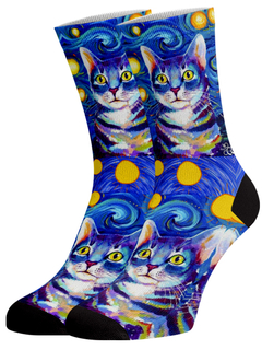 Meia Divertida e Colorida - Gato Estrela Azul