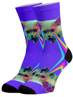 Meia Divertida e Colorida - Gato Raio Laser