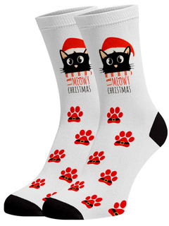 Meia Divertida e Colorida - Gato chapéu de Natal