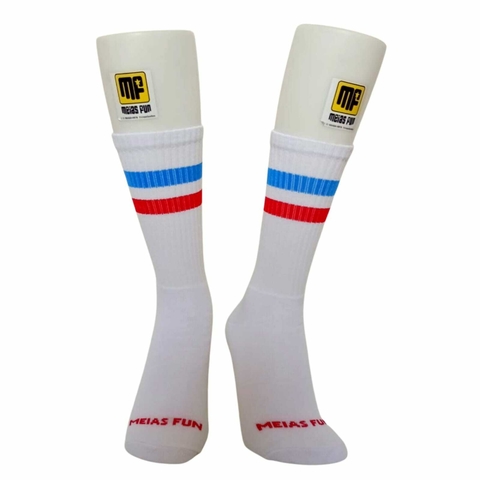 Meia Divertida Old School Branca listras azul e vermelha - Algodão - comprar online