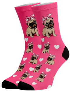 Meia Divertida e Colorida - Dog Laço Rosa