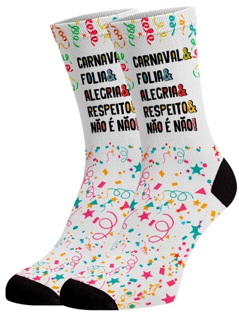 Meia Divertida e Colorida Carnaval Folia e Alegria