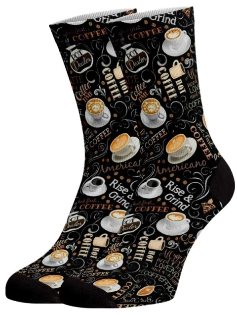 Meia Divertida e Colorida - Café elementos preta