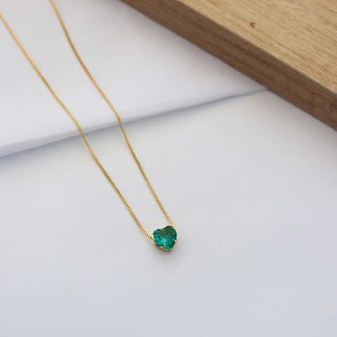 Cordão Pingente Coração Cristal Verde - comprar online