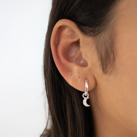 Argolinha Pingente Lua Zirconia Lado - comprar online