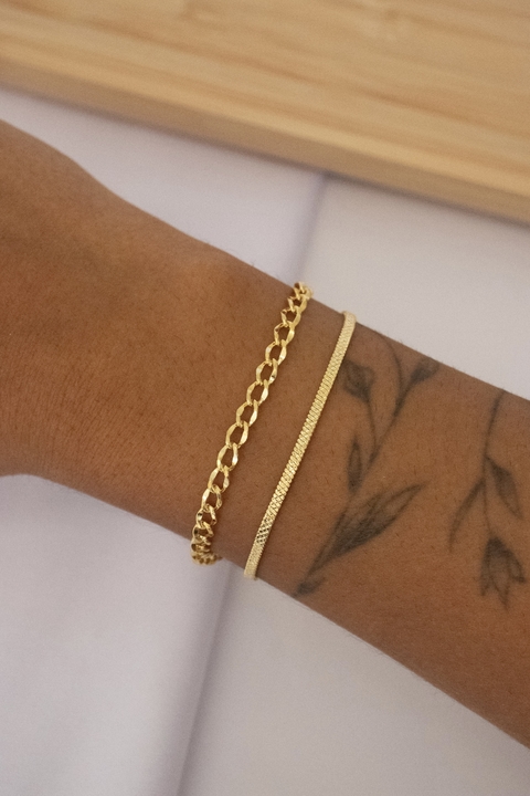Pulseira Dupla Corrente e Fita Riscada