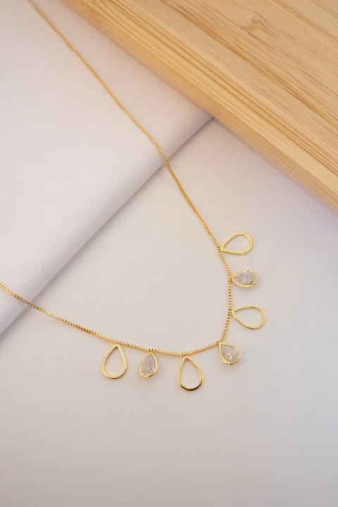 Cordão Medio Gotas Zirconias e Vazadas