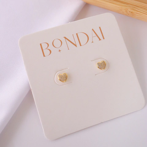 Brinco Pequeno Coração Cheio Cravejado