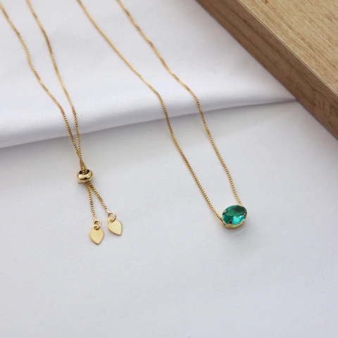 Cordão Longo Pedra Oval Verde - comprar online