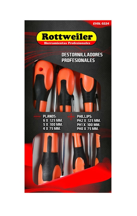 Juego De Destornilladores Profesionales X6 Piezas Rottweiler Evol0224