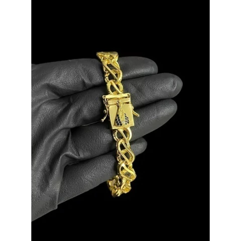 Pulseira Friso S Vazado 12mm Fecho Nossa Senhora Banhado A Ouro 18k - comprar online