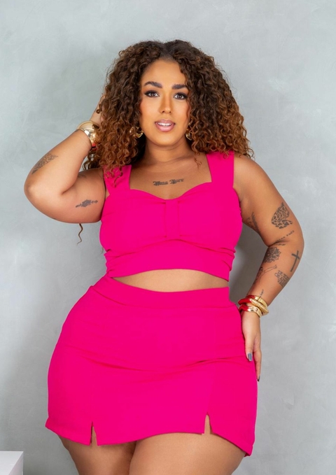 Conjunto Patrícia Shorts Saia e Cropped Pink - comprar online