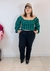Cropped Xadrez Manga Longa Verde