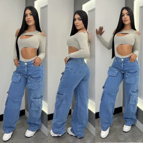 Calça Jeans Pimenta Wide Leg Cargo 0243 - comprar online