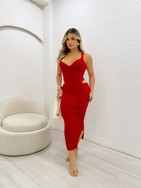 Vestido Grécia Vermelho Abertura Lateral Ref: 047