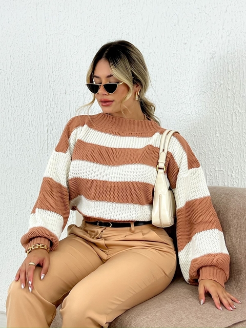 Cropped Tricot Bruna Rose e Branco Ref: 009 - comprar online