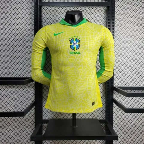 Camisa Brasil Home 2024 Jogador Manga longa