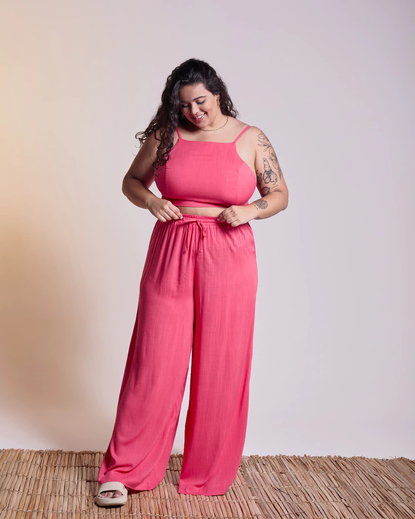 Calça Pantalona Rosa Pink Viscolinho