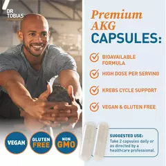 AKG Alpha Ketoglutaric Acid 1000mg 180caps - Dr Tobias - tienda online