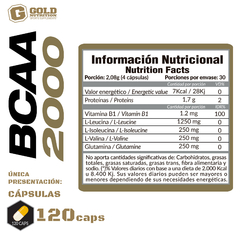 BCAA 2000 120Caps - Gold Nutrition en internet