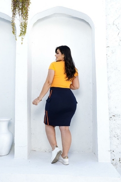 Short Saia Reta tecido Marinho Edmara Fitness Evangelica - comprar online