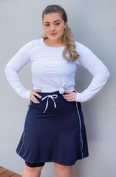 Short Saia Evasê Tecido Marinho Ariane Fitness Evangélica - loja online