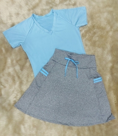 Short Saia Evasê tecido Cinza Gleice Fitness Evangélica