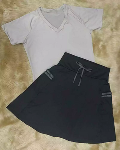 Short Saia Evasê tecido Preto Gleice Plus Size Fitness Evangélica - Leidi LookFit