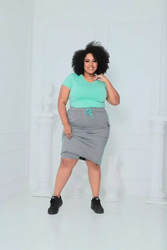 Short Saia Reta tecido Cinza Edmara Plus Fitness Evangelica na internet