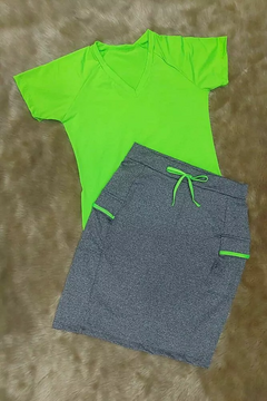 Short Saia Reta tecido Cinza Agnes Fitness Evangélica