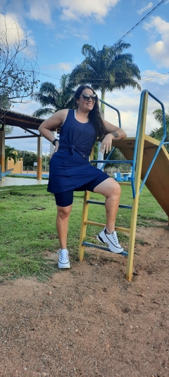 Short Saia Evasê Tecido Leve Azul Natalia