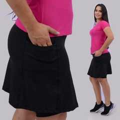 Short Saia Evasê Tecido Preto Claudia Fitness Evangélica