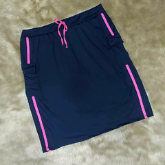 Short Saia Reta tecido Marinho Edmara Plus Fitness Evangelic - Leidi LookFit