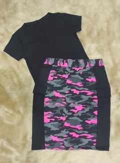 Saia Short Reta Estampada c bolso Valdirene Fitness Evangeli