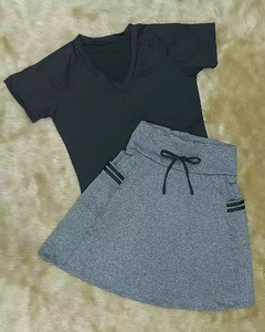 Short Saia Evasê tecido Cinza Gleice Fitness Evangélica na internet