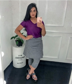Saia Evasê Calça Corsario Cinza Barbara Plus Size Evangélica