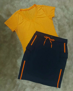 Short Saia Reta tecido Marinho Edmara Plus Fitness Evangelic - loja online