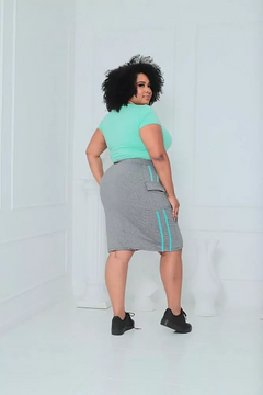 Short Saia Reta tecido Cinza Edmara Plus Fitness Evangelica