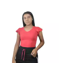 Blusa casual gola V manga curta babado Agatha