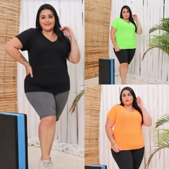 Blusa manga Curta gola V Aurora Plus Size