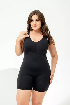 Maiô Short Body Regata Macaquinho cor Preta Gerusa