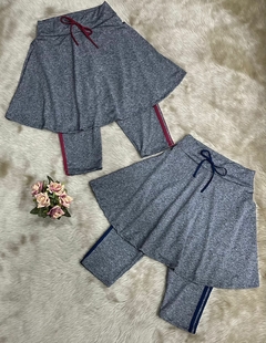 Saia Evasê Calça Corsario detalhe Lateral Cor Cinza Cecilia Plus Size na internet