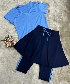 Saia Evasê Calça Corsario detalhe Lateral Cor Marinho Cecilia Plus Size - comprar online