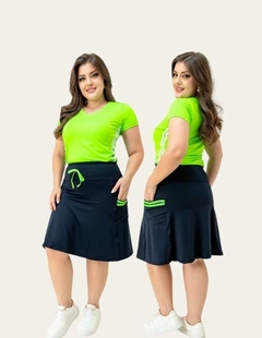 Short Saia Evasê tecido Marinho Gleice Plus Size Evangélica